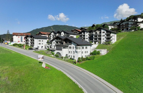 Falera Apartment | Cosy apartment for 5 guests with pool, WIFI, TV, balcony and panoramic view