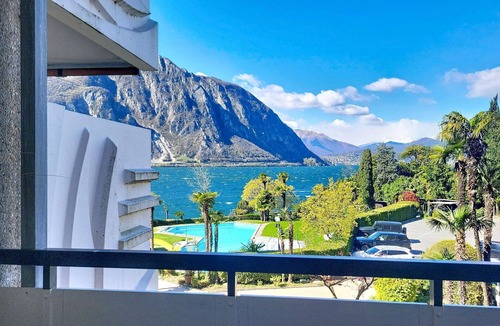 Bissone Apartment | Lovely apartment for 4 guests with pool, A/C, WIFI, TV, balcony and panoramic view