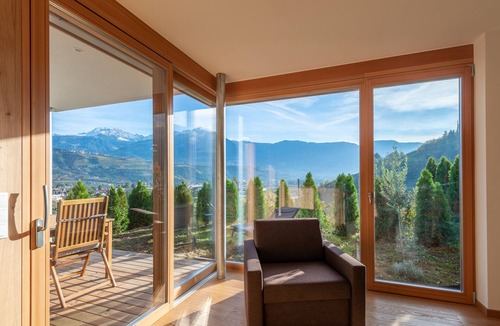 Marlengo Ski Chalet | Moosbichlerhof new chalet 55 sqm, panoramic view, pool near Merano, Merano Card.